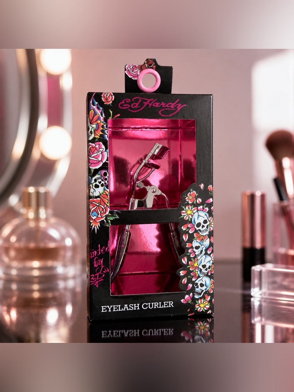 Ed Hardy Pink Eyelash Curler Floral Skull Design New